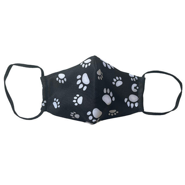 A front view of the paw print face mask