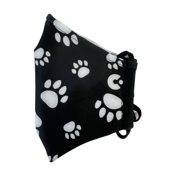 A side view of the paw print face mask