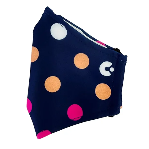 A side view of the polka dot face mask