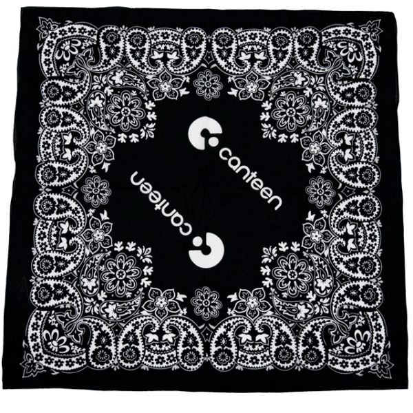 A wide photo of the Black Mexican bandana laid out flat