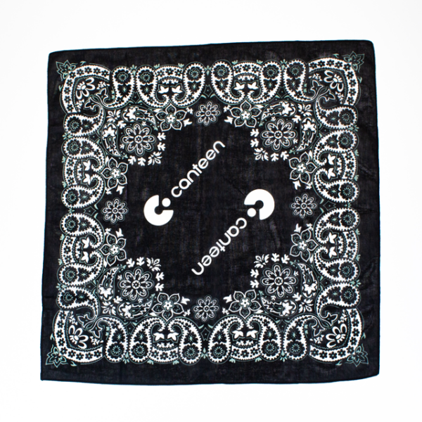 A wide photo of the Black Mexican bandana laid out flat