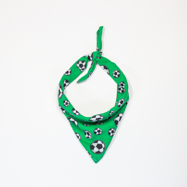 A photo of the green soccer bandana tied up and styled
