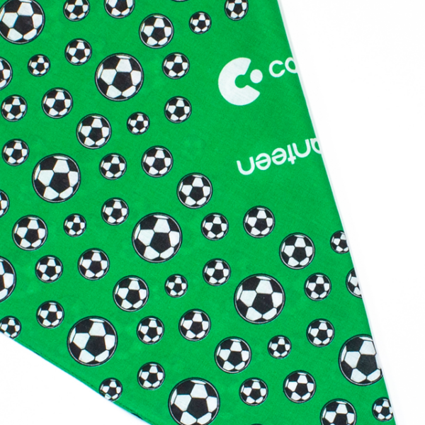 A close up photo of the green soccer bandana
